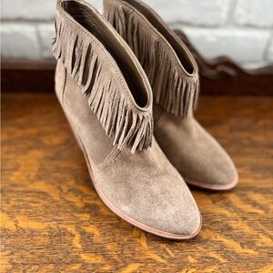 Joie Fringe Suede Ankle Booties - Tan